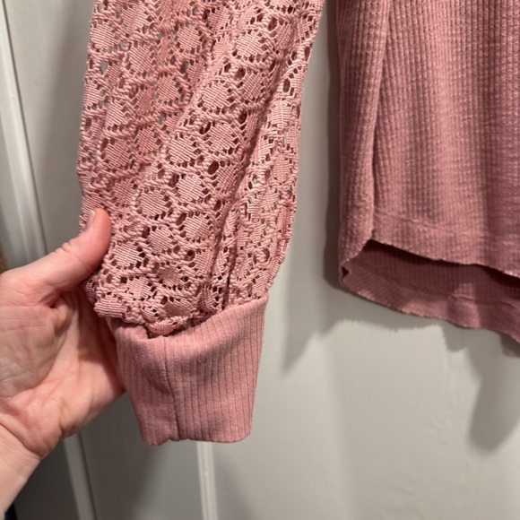 Free People Womens Sweetest Thing Embroidered Pink Lace Top Large Boho Spring - Picture 7 of 14